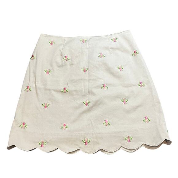 Vintage Lilly Pulitzer Khaki Skirt Green Pink Bee Embroidery Womens‎ Size 4 - Picture 1 of 12